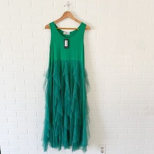 Kate Hewko- Ruffle Tulle Slip Dress-Green-85%Cotton 15%Polyester-Dress…